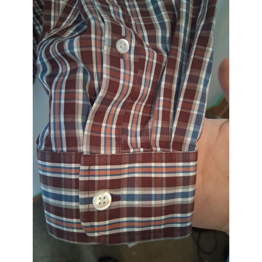 Rugged Duluth Trading Co Button Down Shirt Mens 2XL Burgundy Plaid Untucked Fit - Picture 7 of 8